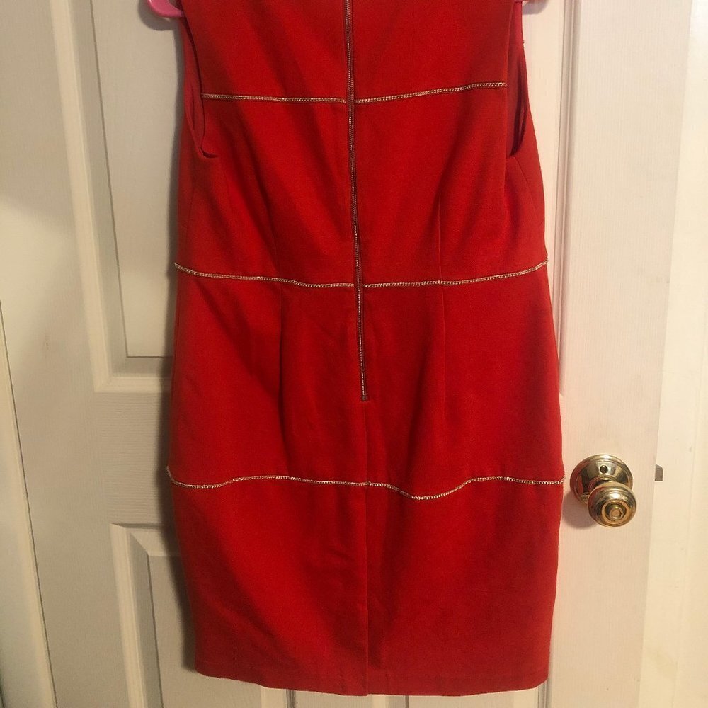 Womens The Limited Sleeveless Bright Orange  Gold Chain Detail Dress Size 0P - Picture 3 of 3